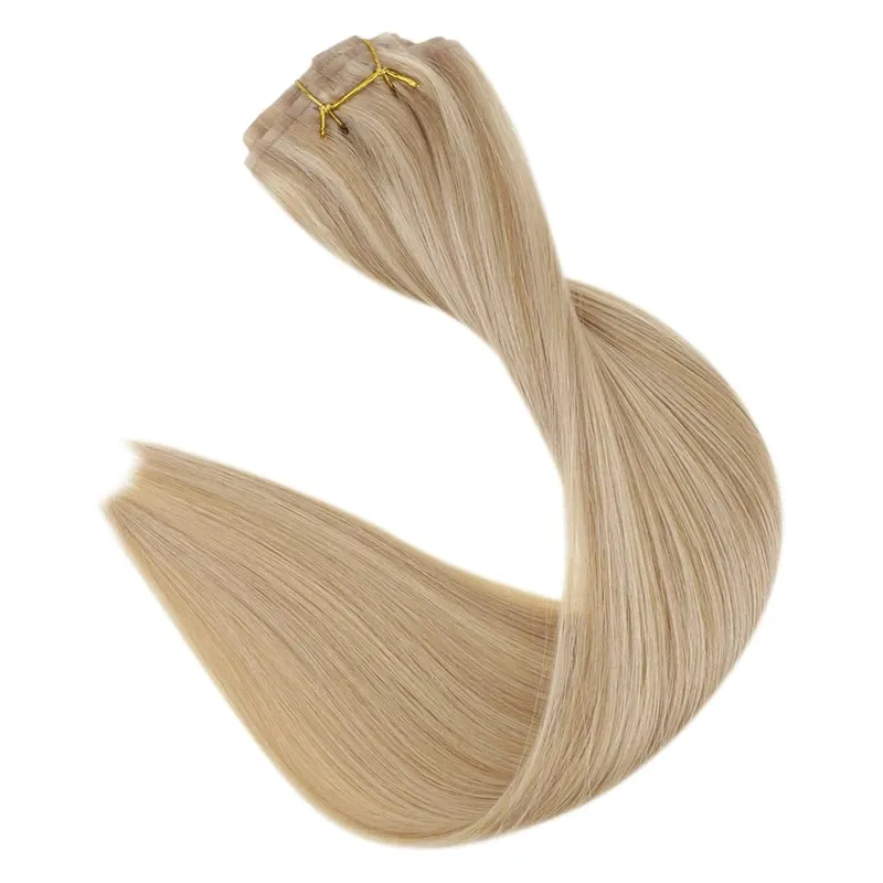 Full Shine Seamless Invisible Clip In Extensions Human Hair 8 τμχ 120g Remy Balayage Ξανθό Χρώμα — image 15