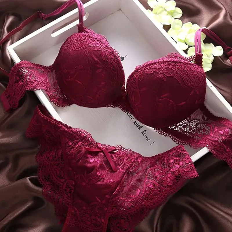 European Style Sexy Bra Set Women Cotton Underwear Sexy Lace Panties Female Push Up Brassiere Fashion Solid Color Lingerie Set — image 1