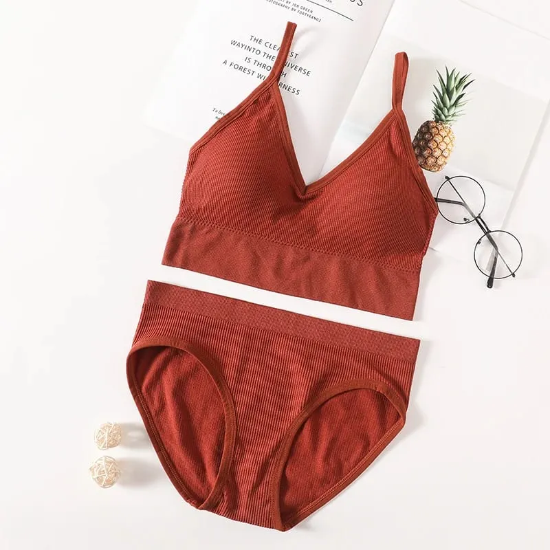 Set Seluar Dalam Bra Wanita Bra Seamless Cropped Bralette Crop Top Low Back Brassiere Lingerie Seksi Push Up Bra Set Seluar Dalam Seksi — image 14