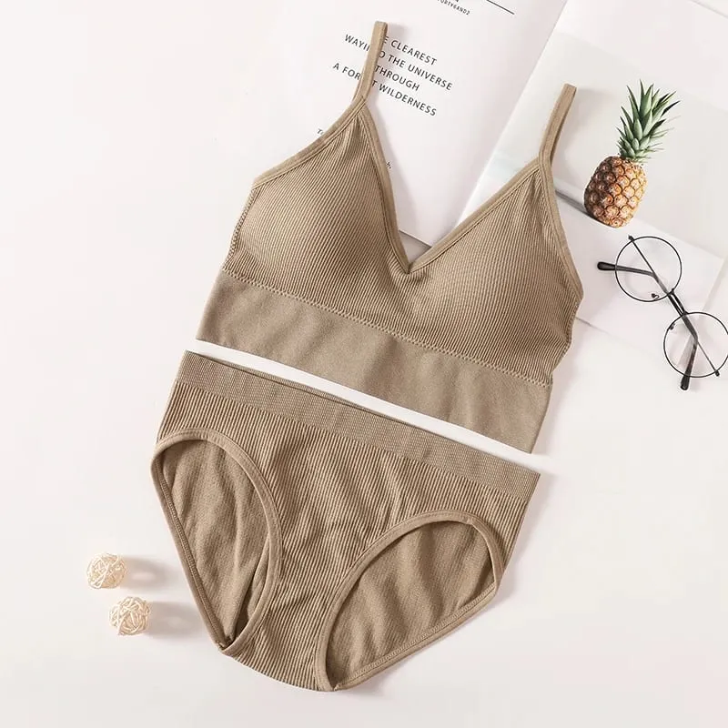 Set Seluar Dalam Bra Wanita Bra Seamless Cropped Bralette Crop Top Low Back Brassiere Lingerie Seksi Push Up Bra Set Seluar Dalam Seksi — image 15