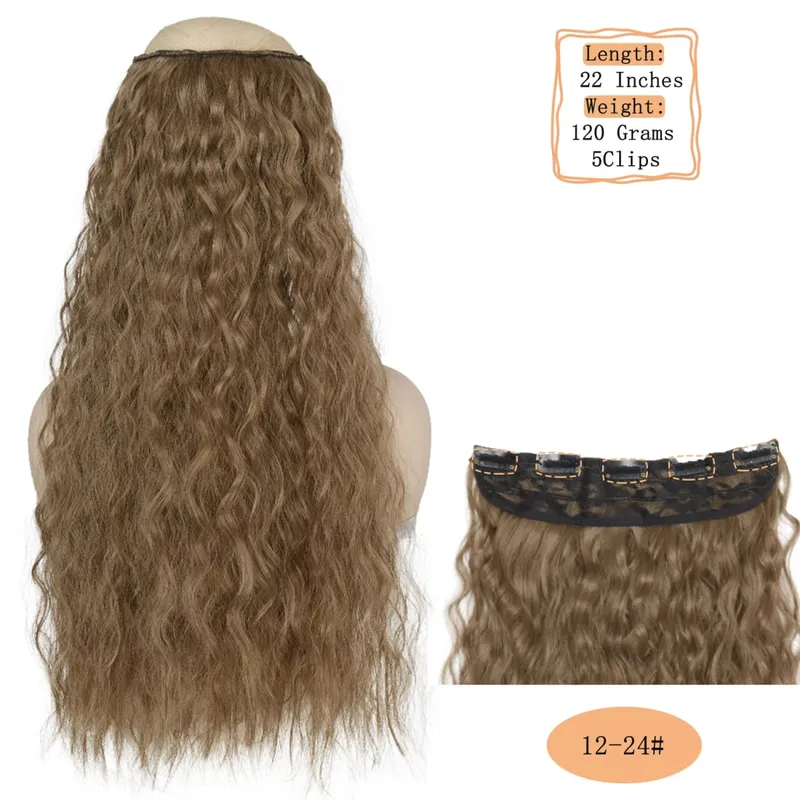 Synthetische 5 Clips lange Wasserwellen-Clip-in-Haarverlängerungen hitzebeständig 22 Zoll einteiliges schwarzbraunes Haarteil für Frauen — image 15