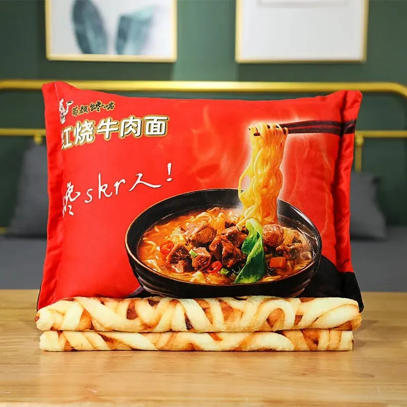 45cm Makanan Lucu Simulasi Mainan Mewah Mee Segera Bantal Mewah dengan Selimut Sumbat Mee Goreng Daging Lembu Hadiah Bantal Mewah — image 13
