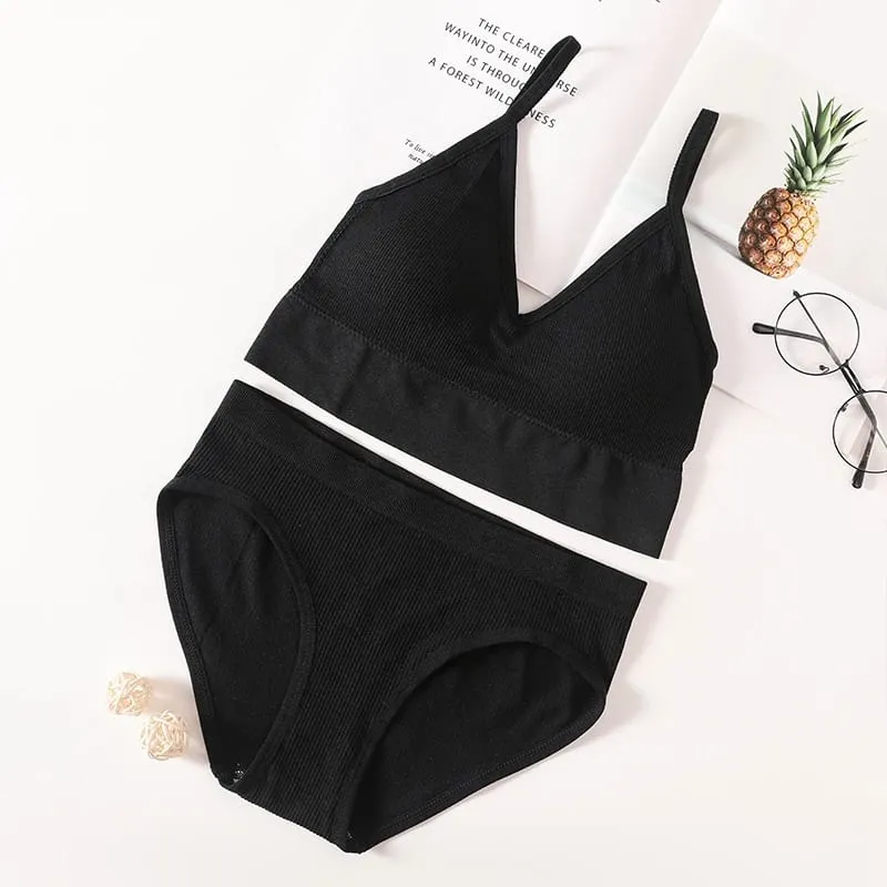 Set Seluar Dalam Bra Wanita Bra Seamless Cropped Bralette Crop Top Low Back Brassiere Lingerie Seksi Push Up Bra Set Seluar Dalam Seksi