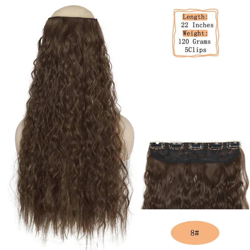 Synthetische 5 Clips lange Wasserwellen-Clip-in-Haarverlängerungen hitzebeständig 22 Zoll einteiliges schwarzbraunes Haarteil für Frauen — image 13