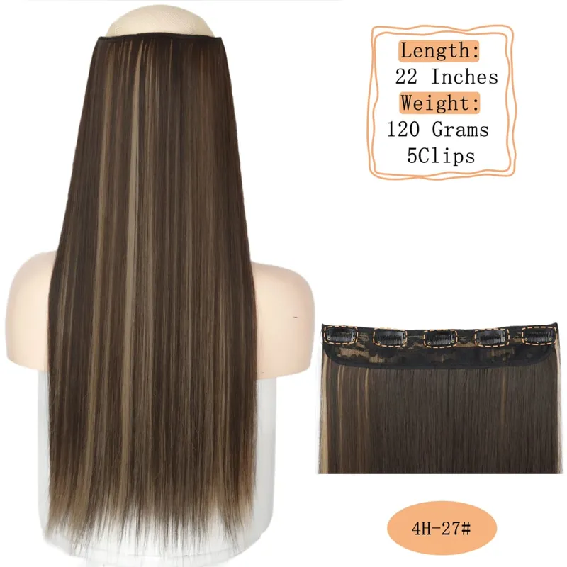 Synthetische 5 Clips lange Wasserwellen-Clip-in-Haarverlängerungen hitzebeständig 22 Zoll einteiliges schwarzbraunes Haarteil für Frauen — image 29