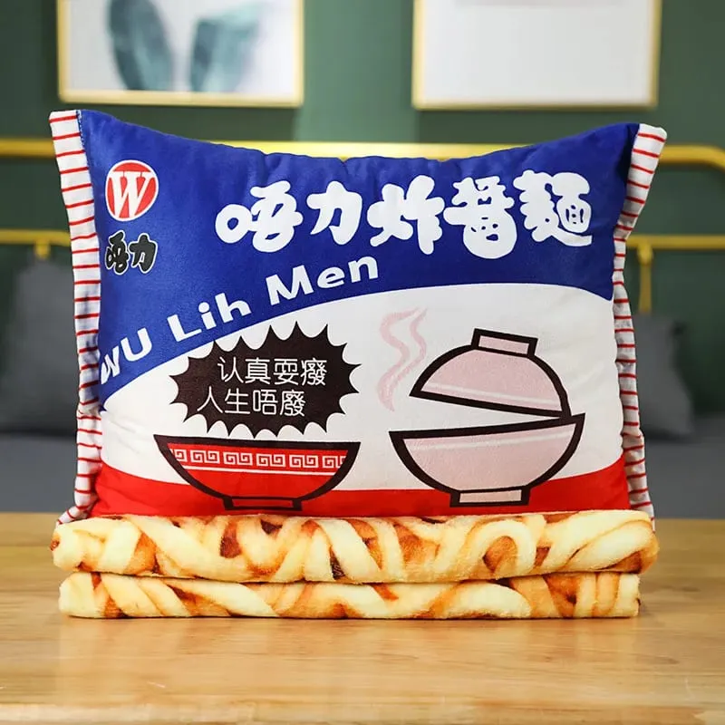 45cm Makanan Lucu Simulasi Mainan Mewah Mee Segera Bantal Mewah dengan Selimut Sumbat Mee Goreng Daging Lembu Hadiah Bantal Mewah — image 12