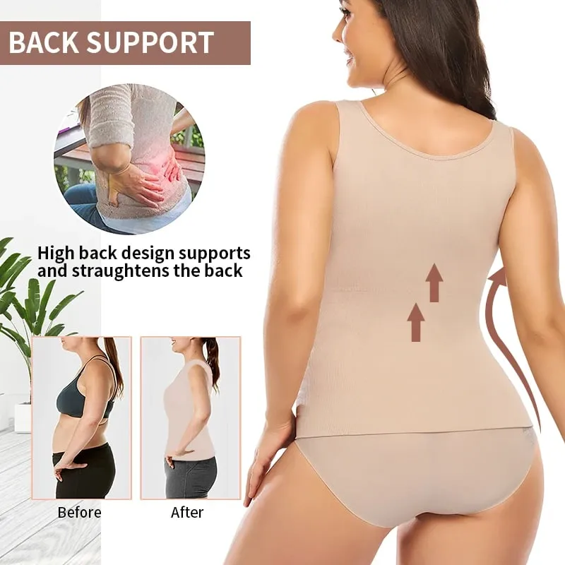 Top Tank untuk Wanita dengan Bra Rak Terbina dalam Bra Kasual Tali Lebar Asas Kamisol Tanpa Lengan Pembentuk Atas dengan Bra Boleh Tanggal — image 6