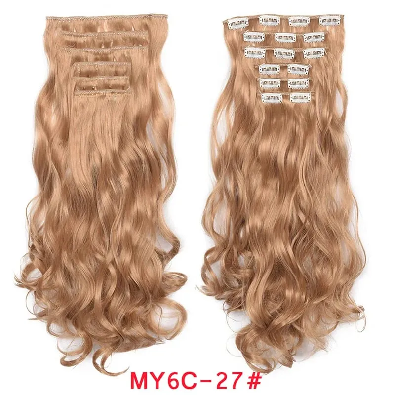 Long Wavy Hair Extensions Synthetic Clip In Hair Extensions Ombre Honey Blonde Dark Brown Thick Hairpieces 6pcs/set 20 Inch — image 22