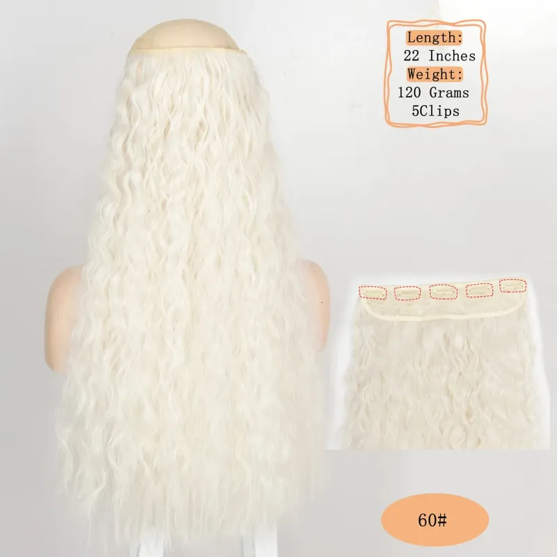 Synthetische 5 Clips lange Wasserwellen-Clip-in-Haarverlängerungen hitzebeständig 22 Zoll einteiliges schwarzbraunes Haarteil für Frauen — image 25