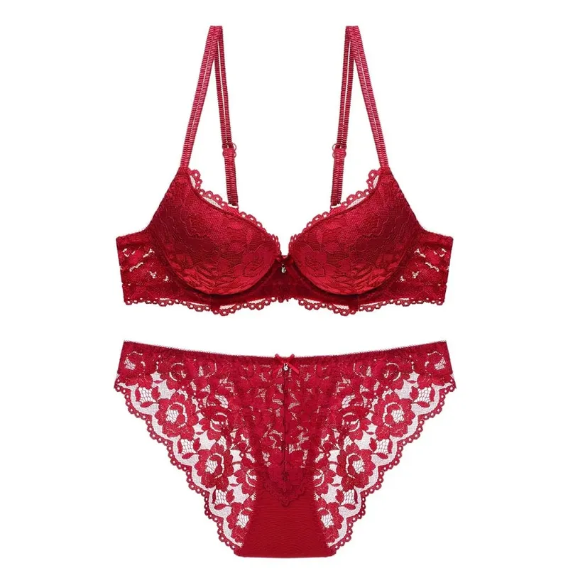 Fashion Mesh Lace Flower Bra Bowknot Low Waist Push Up Bra Women Non Slip Lingerie Seamless Underwear Set Beach — image 10