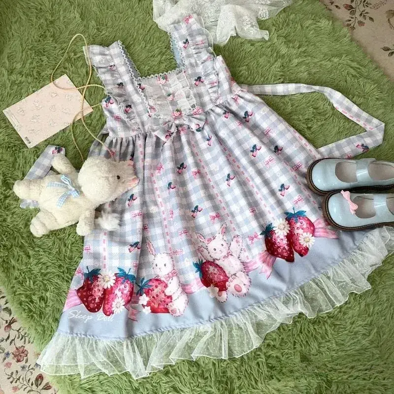 Gaun Lolita Jepang Gaun Jsk Kelinci Stroberi Anak Perempuan Gaun Cosplay 2026 Lucu Tanpa Lengan Harajuku Wanita — image 7