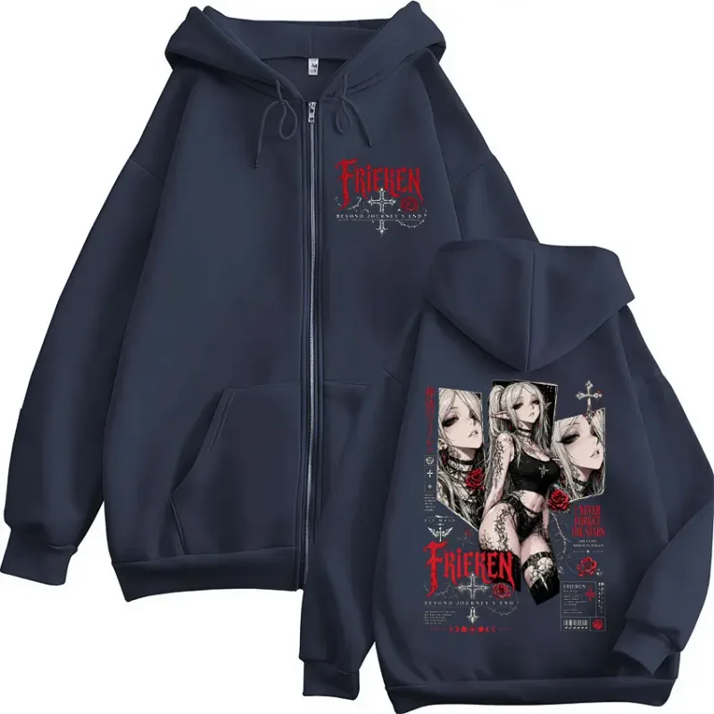 Anime Frieren Beyond Journey's End Zipper Hoodies Men Women Clothing Oversized Fleece Zip Up Hooded Sweatshirts Coats Streetwear — image 3