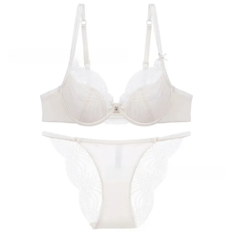 Hollow Thin Cup Women Lingerie Set Seamless Silk Satin Lace Embroidery Lingerie French Style Push Up Bra Set Women Intimates — image 4