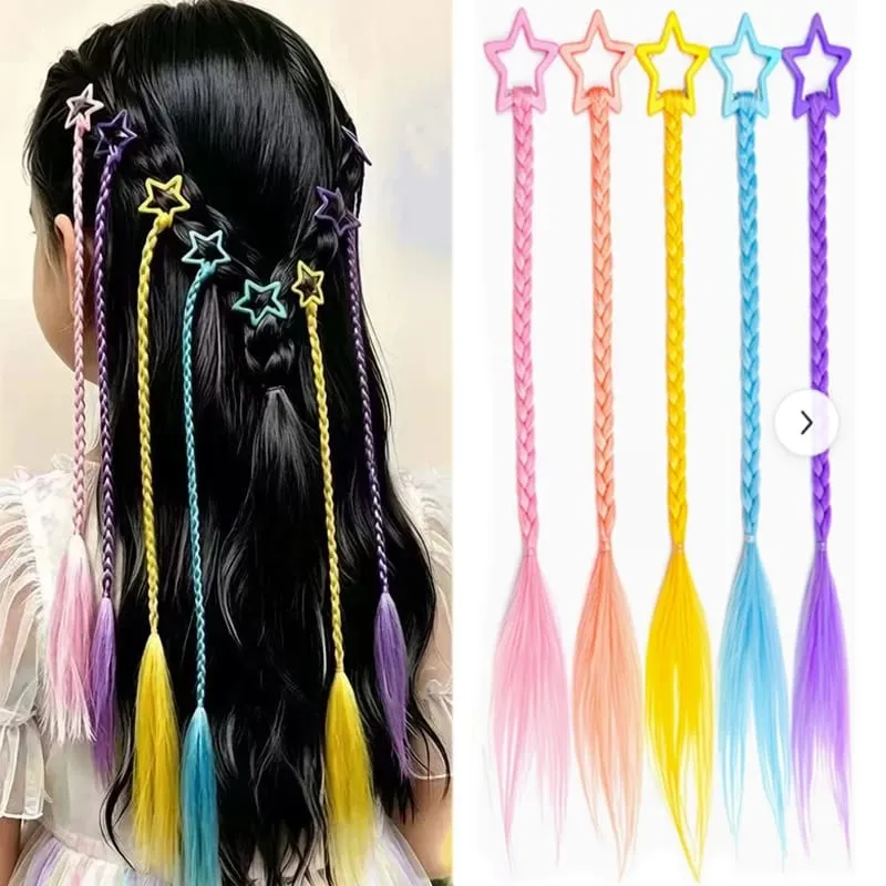 5Pcs Star คลิปผม Braids Extensions สีสันสังเคราะห์ Braid อุปกรณ์เสริมผมสำหรับสาวเด็ก 35 ซม./14 นิ้ว y2K Party คอสเพลย์ — image 2