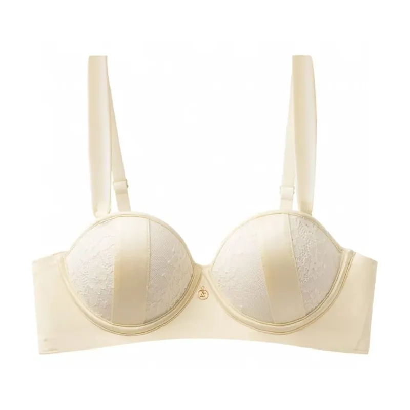 Women's Sexy Lace Strapless Push-Up Bra Non-Slip Anti-Sagging Wire-Free Small Breast Gathering Lingerie for Enhanced Curves