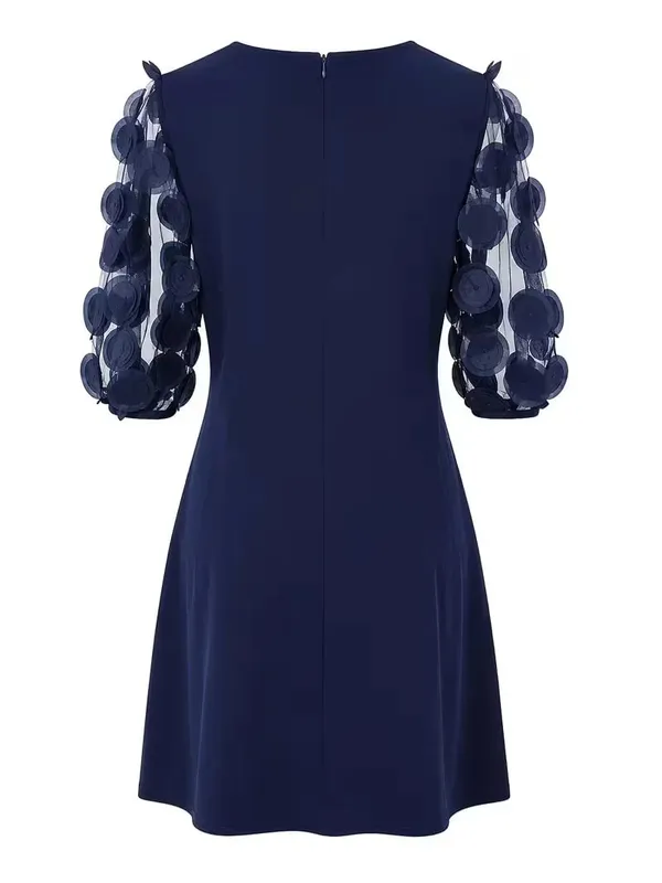 Women Elegant Round Neck Half Sleeve Cocktail Party Tunic Solid Color Loose skater Mini Dress — image 2