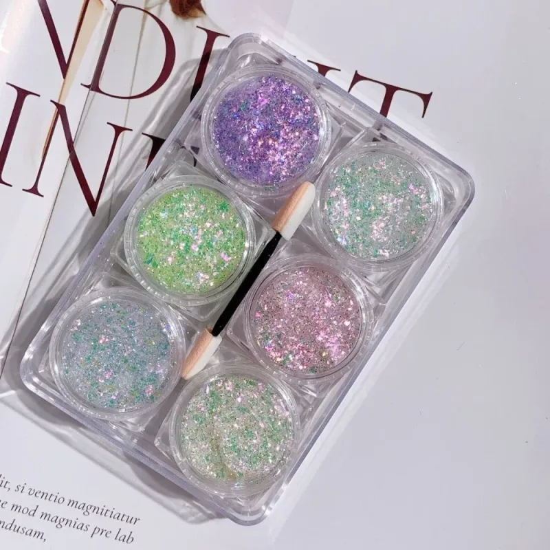 6 Teile/satz Sparkly Bunte Augen Glitter Gel Festival Glitter Gesicht Haar Pailletten Gel Creme Herz Stern Mond Pailletten