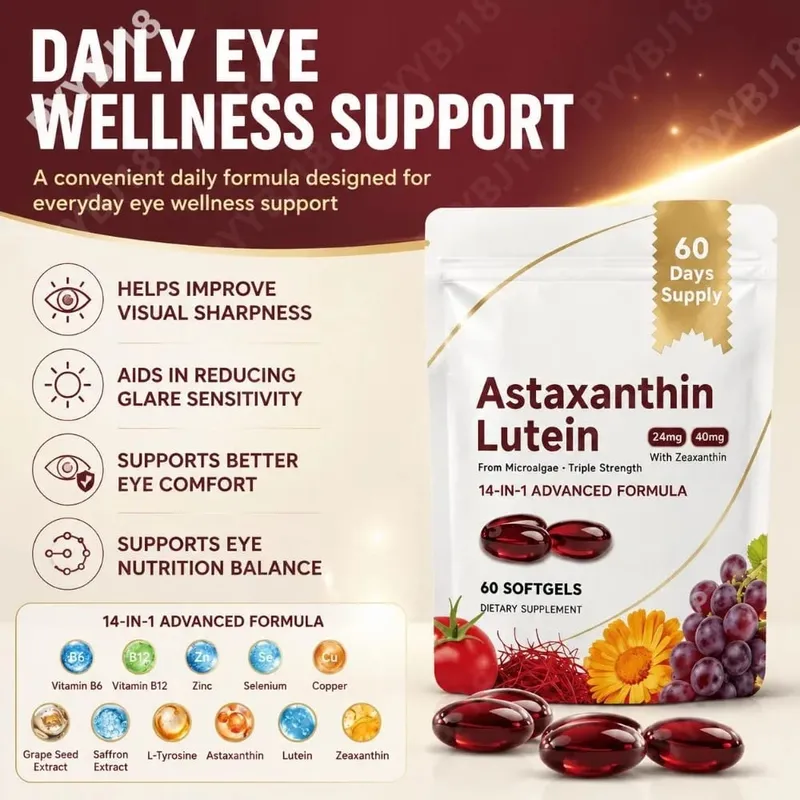 Triple Strength Eye Supplement Lutein Astaxanthin Zeaxanthin Vision Support for Screen Glare & Digital Eye Strain 60 Softgels — image 2