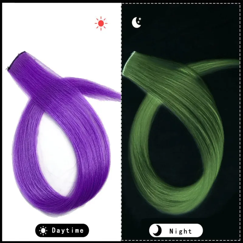 20 Inch Glow in the Dark Hair Extensions Clip Luminous Colored Hairpieces Party Rainbow Hair Clips Synthetic Straight Wig — image 14