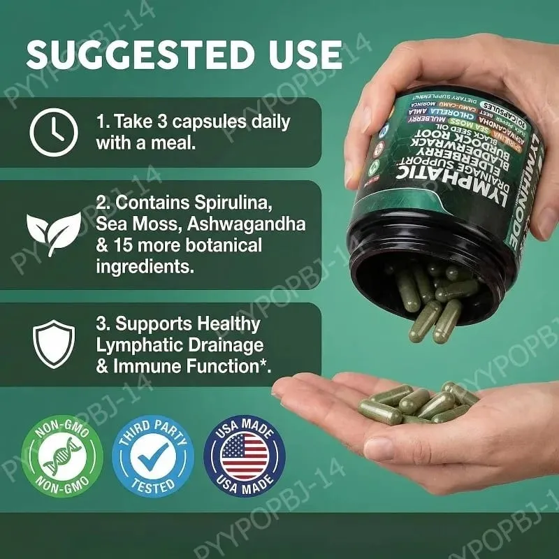 Organic Lymphatic Drainage Supplements with Elderberry Burdock Root Chlorella & Ashwagandha 90 Count Daily Wellness