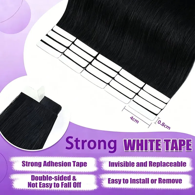 Tape in Hair Extensions Straight Remy Human Hair Seamless Invisible Skin Weft Remy Double Sided Adhesive Vietnamese Human Hair 50g/pack 16-26 inches — image 4