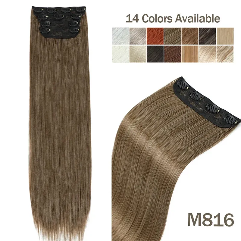 4Pcs 24 Inch Clip In Hair Extensions 200g Colored Brown Blonde Synthetic Heat Resistant Straight Hairpieces Thick Ends For Women — image 16