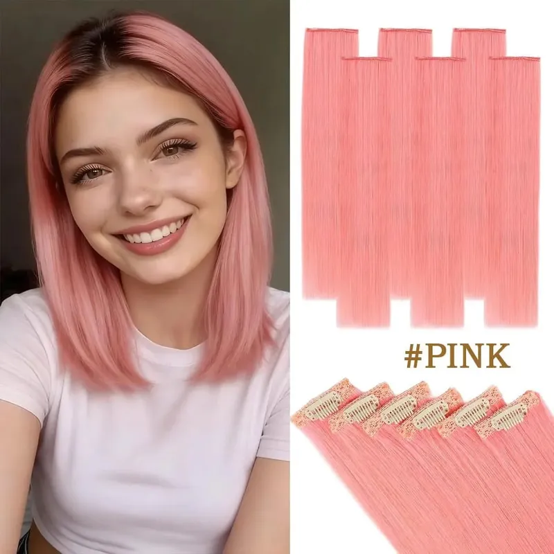 6 Pcs Clip In Human Hair Extensions Single Clip Ins Short Hair Extensions Seamless Straight Highlight Hairpieces for Women — image 23