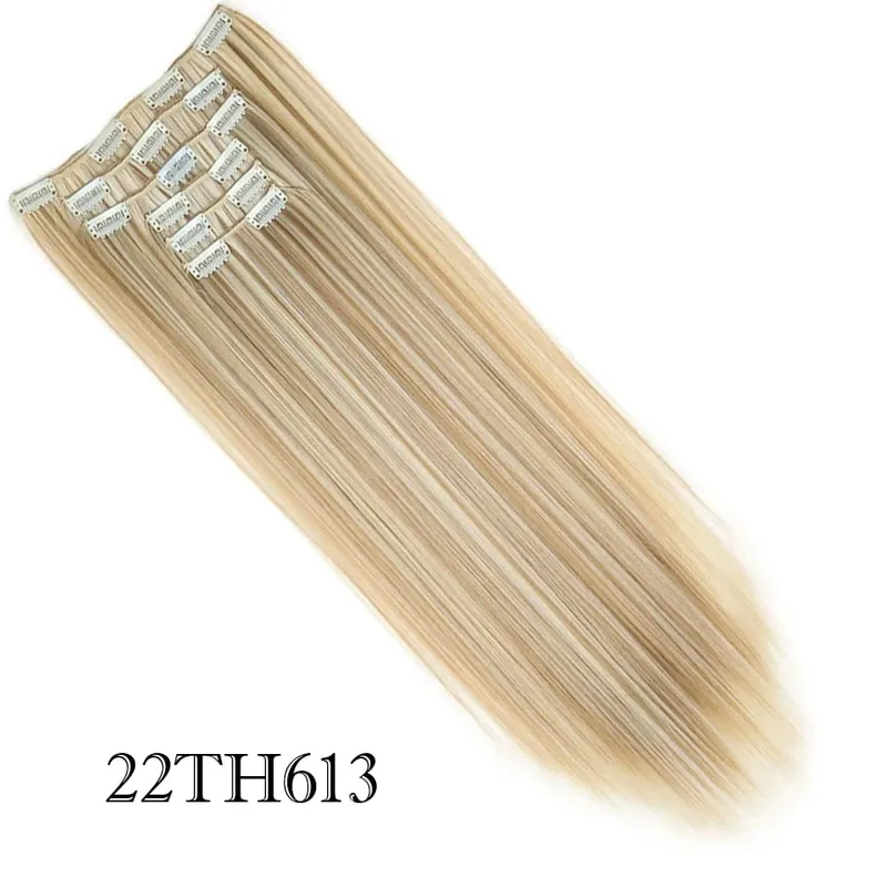 6Pcs/Set Clip In Hair Extension Synthetic Highlights Blonde Long Straight Hairpiece Full Head Thick Hairpieces for Women Girls — image 15