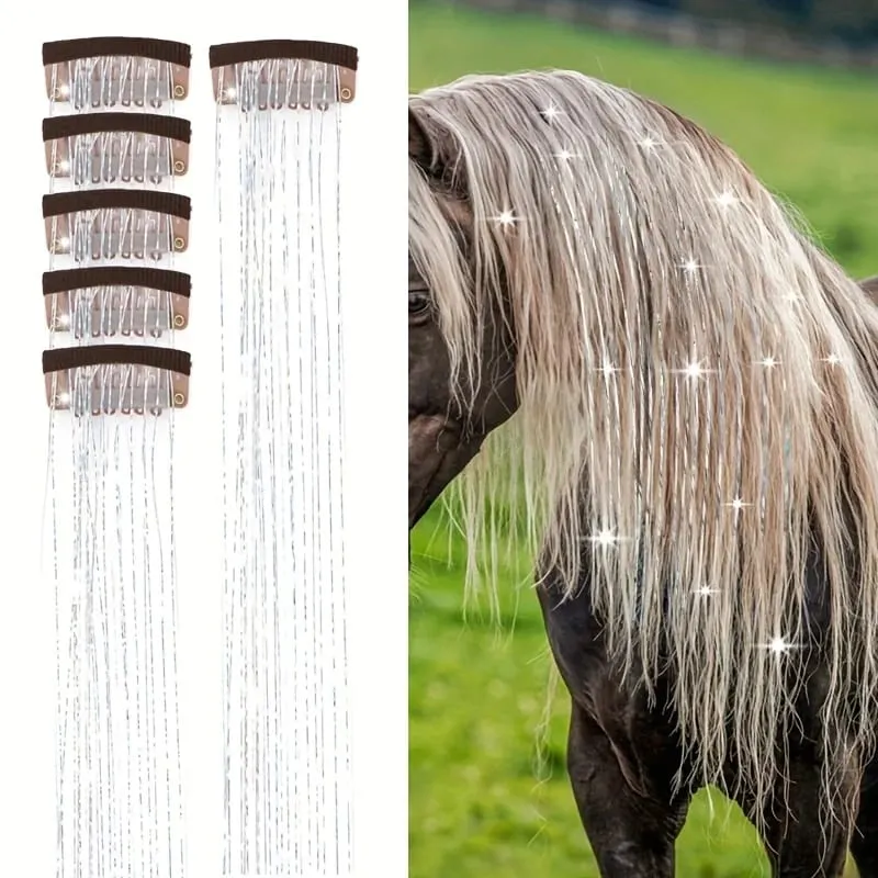 20-inch 6-clip synthetic fibers hair extensions glittery fairy hair extensions sparkly horse hair shimmering set for horse