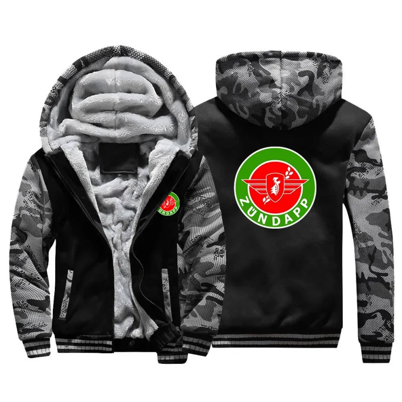 Men's Jackets Winter Hooded Warm Coat 2026 Zundapp Motorcycles Logo Print Plush Casual Thicken Lined Fleece Clothing Hoodies