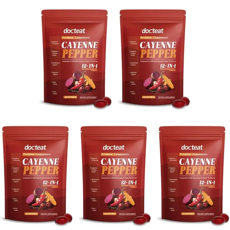 Docteat Pepper Cayenne 12-in-1 Softgels Immune Health and Bone Support with Berberine and Black Pepper Extract 180 Softgels