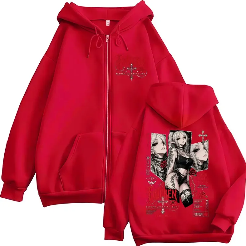 Anime Frieren Beyond Journey's End Zipper Hoodies Men Women Clothing Oversized Fleece Zip Up Hooded Sweatshirts Coats Streetwear — image 9