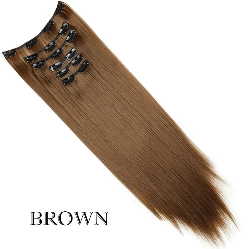 6Pcs/Set Clip In Hair Extension Synthetic Highlights Blonde Long Straight Hairpiece Full Head Thick Hairpieces for Women Girls — image 13