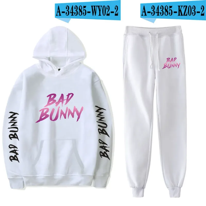 Harajuku Comfortable Funny bad bunny Print Sweatshirt Sweatpants Suit Men/Women Hoodies+ Trousers Suit Cute 2 Piece Set Clothes — image 52