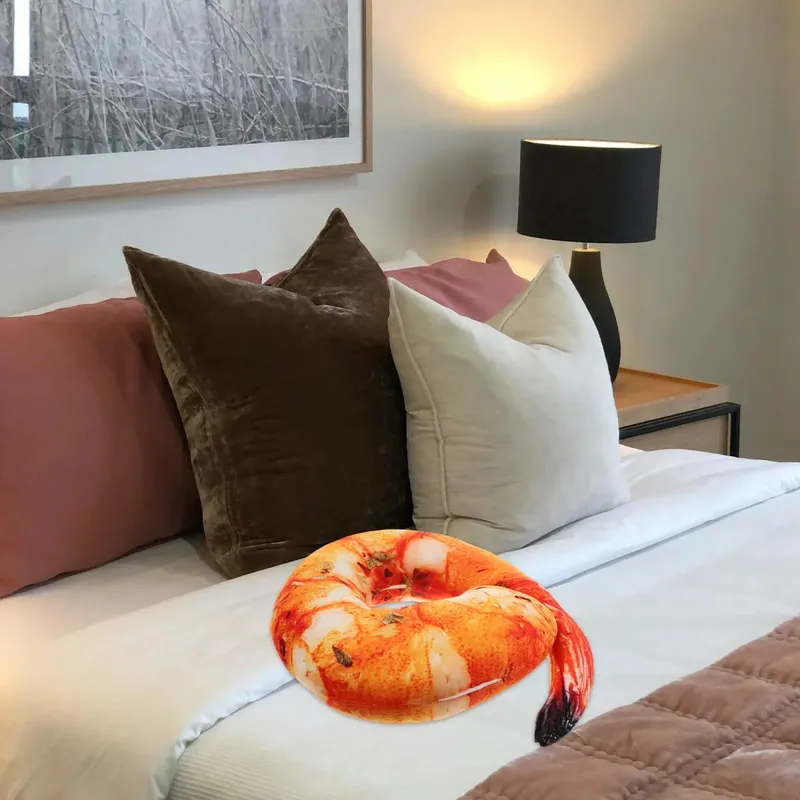 Cute Cooked Shrimp Pillow Soft Huggable Neck Rest Cushion Unique Kitchen Decor Prop Simulation Food Pillow Lifelike Shrimp