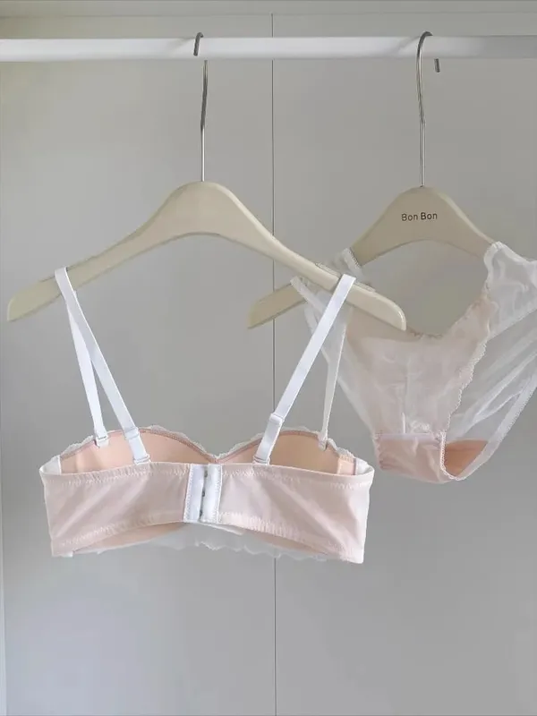 French Lace Half Cup Bra Set Wireless Push Up Small Breast Enhance Lift Anti Sagging Comfort Sexy Lingerie Set for Women