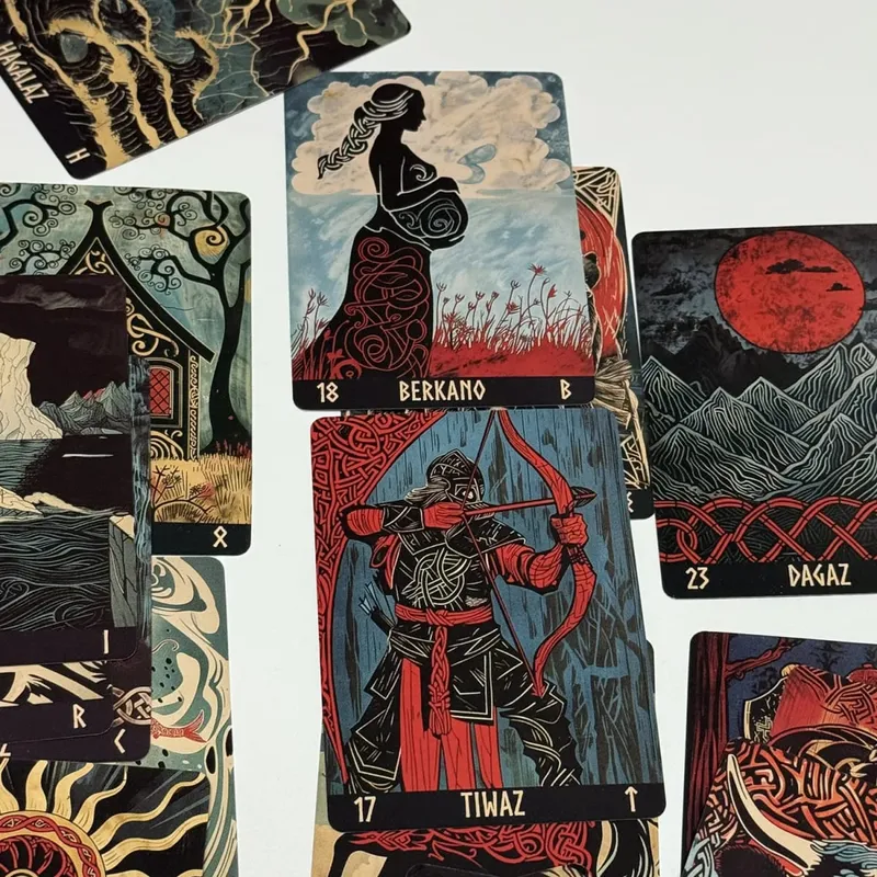 Norwegian Woodcut Runes Deck 24pcs English Version The Elder Futhark Runes Oracle deck