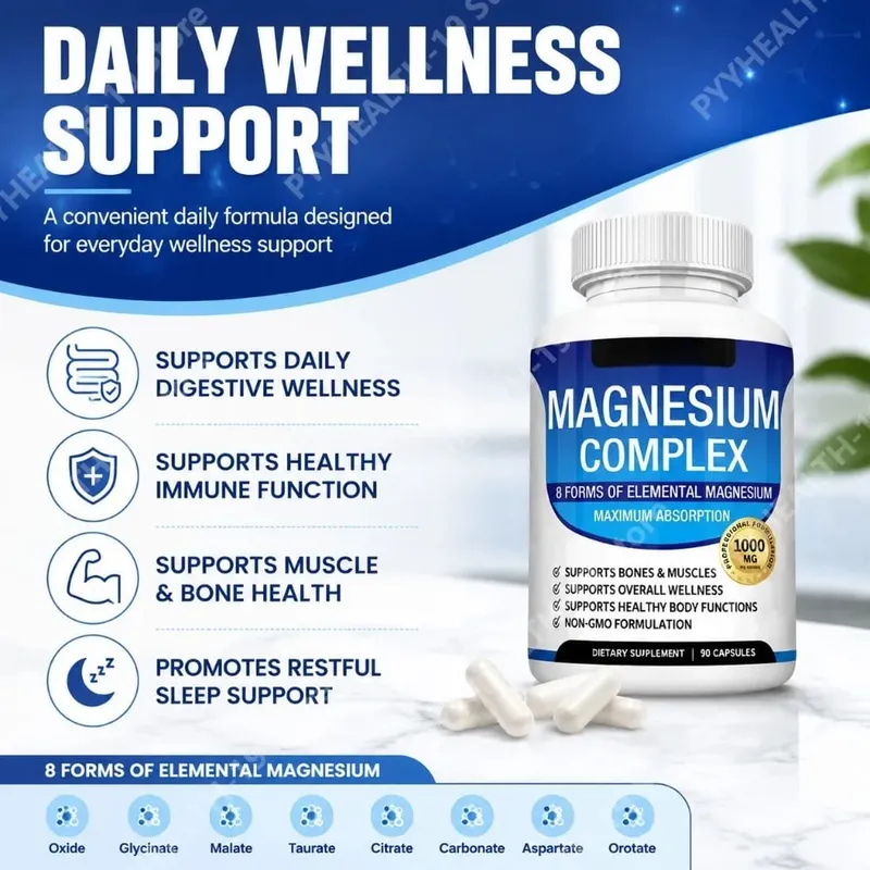 Magnesium Complex Capsules 8 Forms 1000mg Oxide Glycinate Malate For Sleep Bone Muscle & Wellness Support Adult 90 Count — image 2