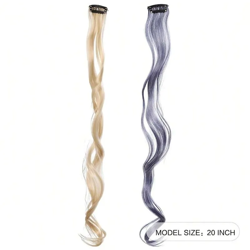 5Pcs Synthetic Long Curly Women Heat Resistant Clip In Hair Extension Hairpiece Gold Grey Purple Pink Red Colorful Extension