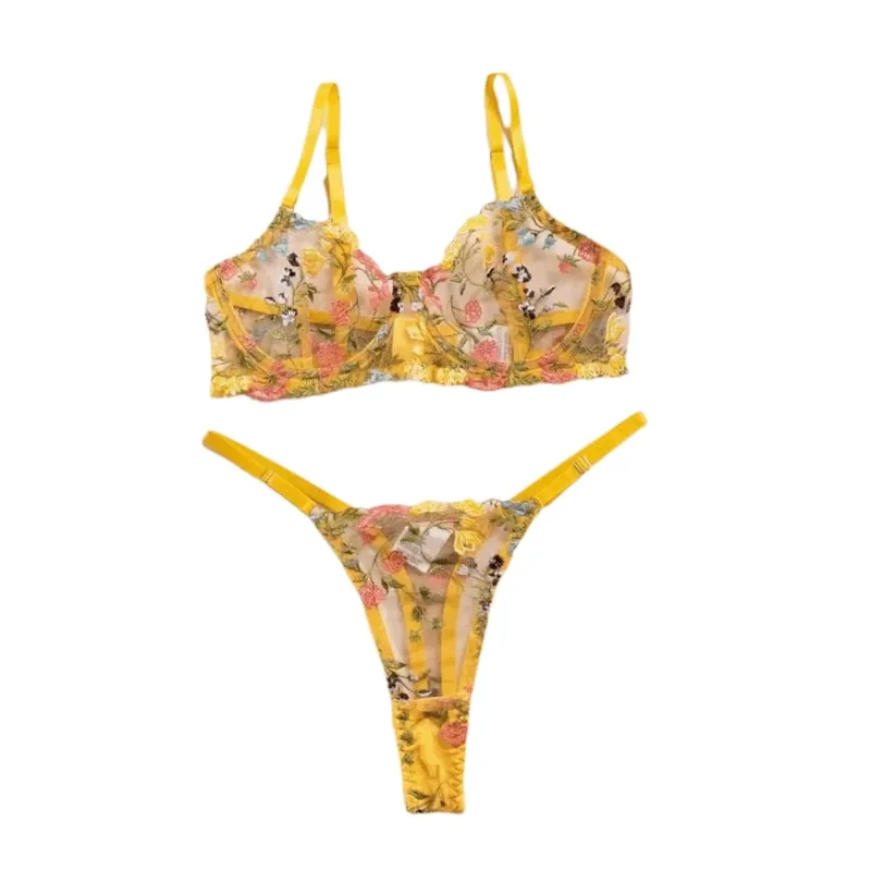 Versatile Transparent Lingerie Set Ultra-thin Elegant Panties Bra Set Push Up Embroidery Floral Underwear Honeymoon — image 8