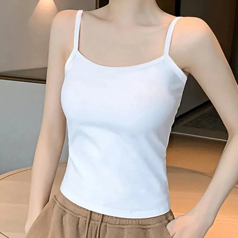 สีทึบแขนกุด Camisole เสื้อกั๊ก Casual Basic Slim Tank Top ทั้งหมดทุกวันผู้หญิงฤดูร้อนแฟชั่น Streetwear Tops ชุดชั้นใน