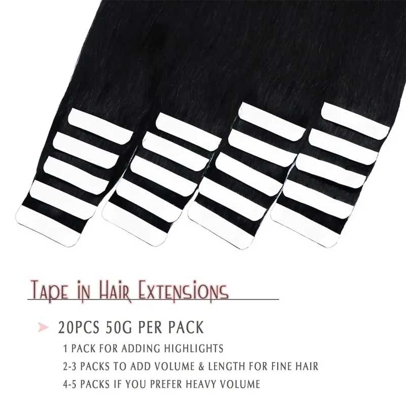 Tape in Hair Extensions Straight Tape in Hair Remy Tape in Hair Extensions Human Hair Color 1 Jet Black 18 inch 20pcs 50g — image 5