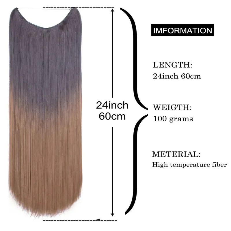 Jeedou Invisible Hair Extension Multi Color Ombre Wire One Piece Straight Wavy Synthetic Heat Resistant Hairpiece for Women