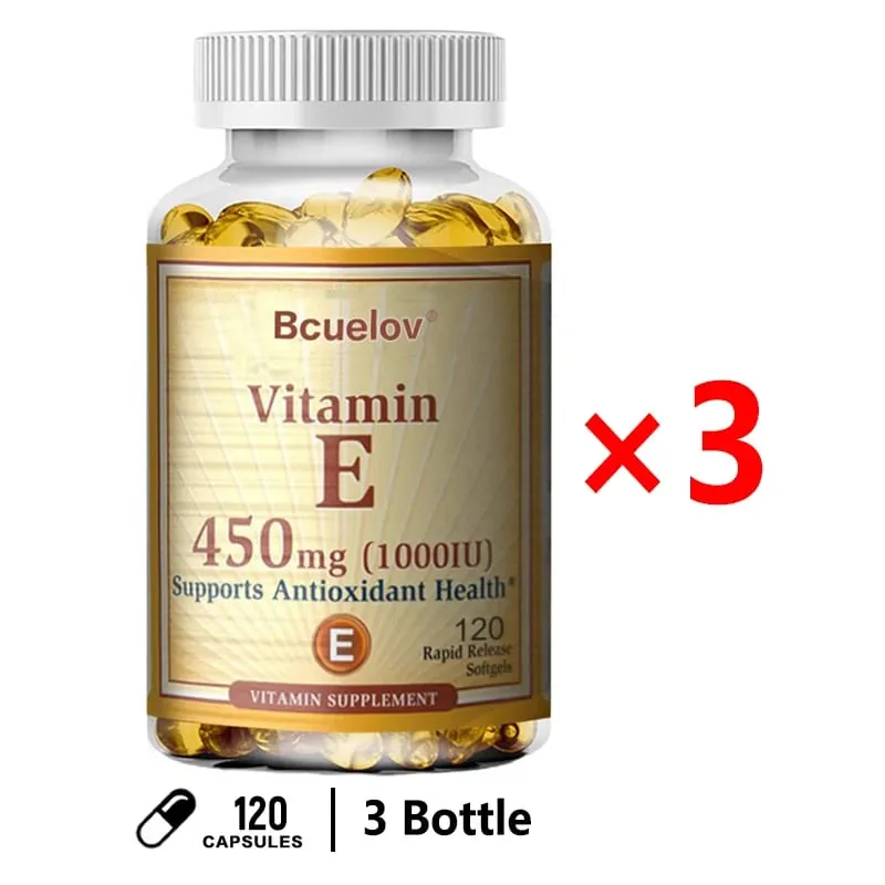 Bcuelov Witamina E 1000 IU 450 mg - na skórę, włosy, zdrowie układu krążenia, wsparcie układu odpornościowego - suplement przeciwutleniający