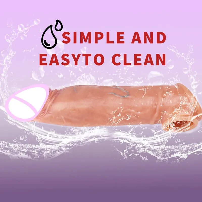 Fondina in silicone sottile con custodia per pene riutilizzabile realistica con estensore per l'ingrandimento del pene con anello anti-scatto per l'eiaculazione ritardata degli uomini