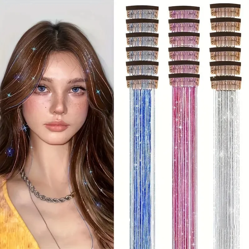 12pcs Per Pack of BB Hair Clips Shiny Metallic Hair Extensions with Clips Fairy Hair Sparkling Hair Accessories for Women. — image 2