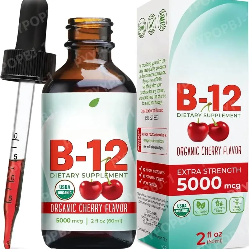Methylcobalamin B12 Drops 5000mcg Vitamin B12 Liquid Sublingual Supplement Cherry Flavor Vegan Sugar Free Daily Nutrition 60ml