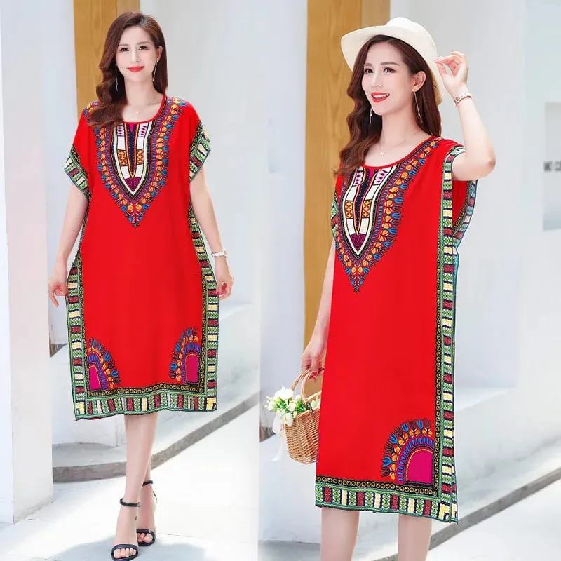 Summer cotton and silk dress medium and long bat sleeve loose large size beach dress mother dress belly and thin skirt women — image 4