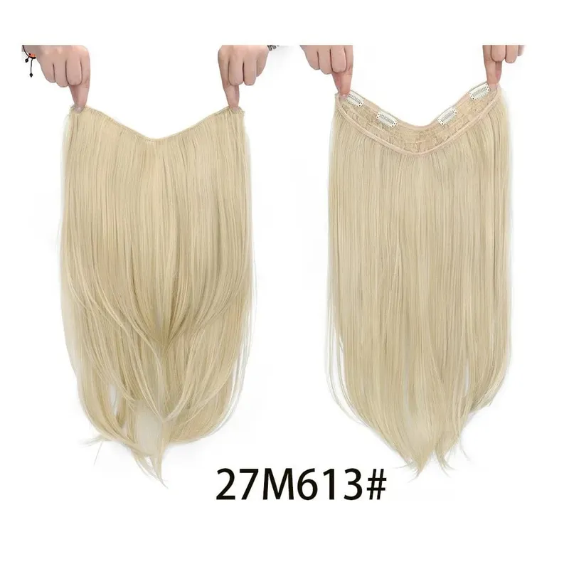 Synthetic 55CM V-shaped Hair Extension Piece Wig Long Straight Hair Female Natural Connection Seamless Clip Hair Wig Piece — image 10