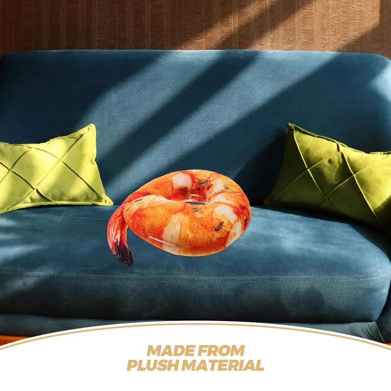Cute Cooked Shrimp Pillow Soft Huggable Neck Rest Cushion Unique Kitchen Decor Prop Simulation Food Pillow Lifelike Shrimp